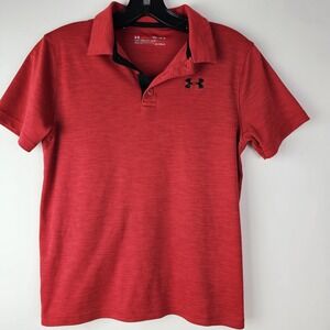 Under Armour Polo Shirt Youth Large Red Collared Casual Golf SS Uniform Boys Kid